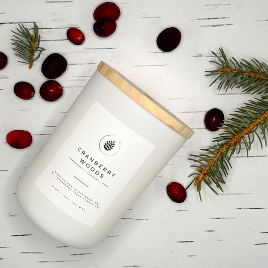 Cranberry Woods candle with cranberries and pine bough